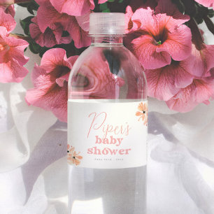 Retro Floral Boho Girl Baby Shower Water Bottle Label