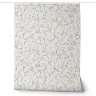 Retro floral boho pattern. Japanese sakura. Wallpaper