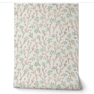 Retro floral boho pattern. Japanese sakura. Wallpaper