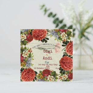 Retro Floral Boho Wedding Invitation