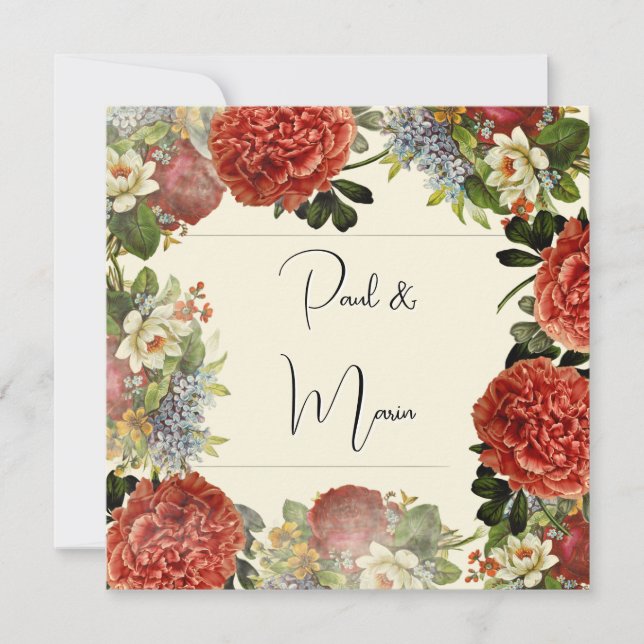 Retro Floral BOHO Wedding Invitation (Front)