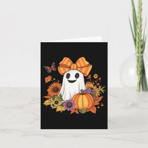 Retro Floral Boo Ghost Pumpkin Bow Halloween Women Card