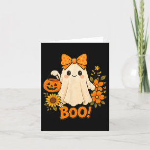 Retro Floral Boo Ghost Pumpkin Bow Halloween Women Card