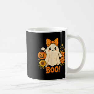 Retro Floral Boo Ghost Pumpkin Bow Halloween Women Coffee Mug