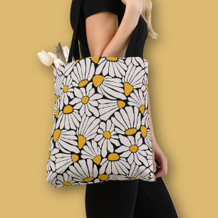 Retro floral botanical block print tote bag