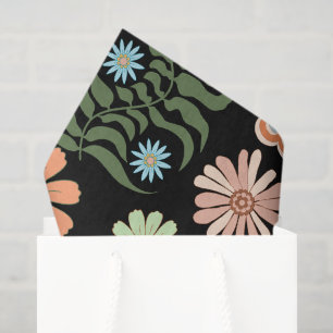 retro floral botanical colourful palm leaves black tissue paper
