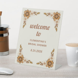 Retro Floral   Bridal Shower Welcome Pedestal Sign