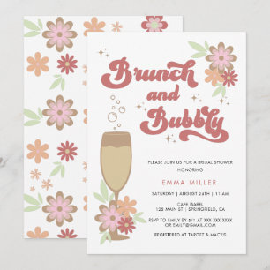 Retro Floral Brunch and Bubbly Bridal Shower Invitation