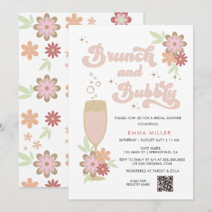 Retro Floral Brunch and Bubbly Bridal Shower Invitation