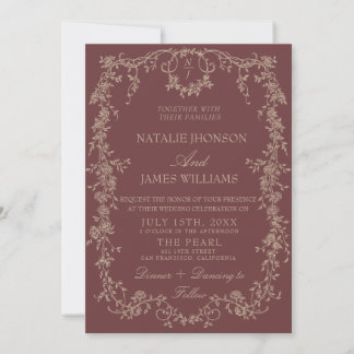 Retro Floral Burgundy Heels Photo QR Code Wedding Invitation