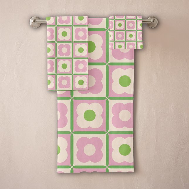Retro Floral Checker Motif rose et vert (Créateur téléchargé)