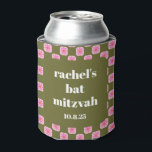 Retro Floral Chequerboard Pink Green Bat Mitzvah  Can Cooler<br><div class="desc">Custom Retro Floral Chequerboard Pink and Green Bat Mitzvah Can Cooler</div>