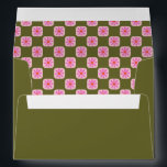 Retro Floral Chequerboard Pink Green Bat Mitzvah  Envelope<br><div class="desc">Custom Retro Floral Chequerboard Pink and Green Bat Mitzvah Envelope</div>