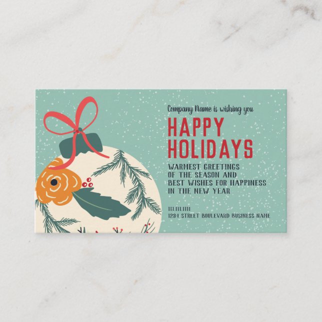 Retro floral Christmas ball greetings corporate Business Card (Front)