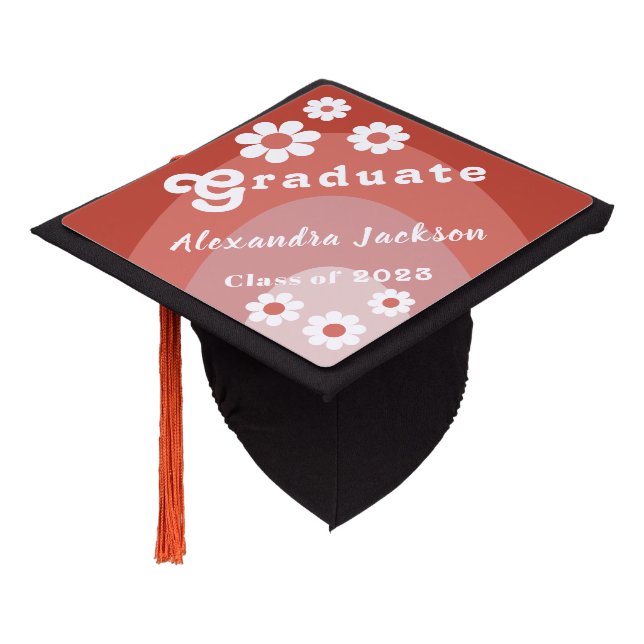 Retro Floral Class of 2023 Graduation Cap Topper (Angled)
