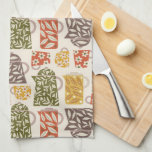 Retro Floral Coffee Pots and Cups Kitchen Towel<br><div class="desc">A retro,  mid-century modern style pattern of floral coffee pots and mug silhouette shapes. Inspired by vintage Scandinavian design. Colours include olive,  terracotta,  gold and brown. Original,  hand-drawn art by Carey Copeland.</div>