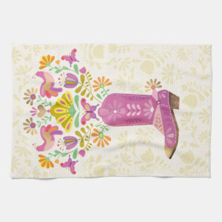 Retro floral cowboy boot, kitchen towel