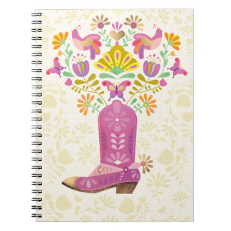 Retro floral Cowboy boot, notepad Notebook