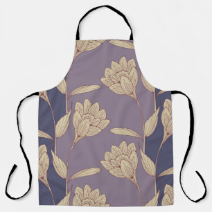 Retro Floral Crocus: Blue Mauve Wallpaper Apron