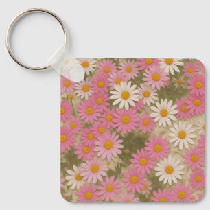 Retro Floral Daisy Pattern Aesthetic Design Keychain
