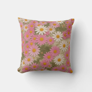 Retro Floral Daisy Pattern Aesthetic Design Throw Pillow
