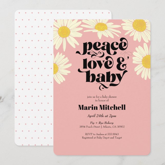 Retro Floral Daisy Pink Baby Shower Invitation (Front/Back)