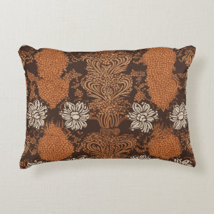 Retro Floral Damask Brown & Burnt Orange Accent Pillow