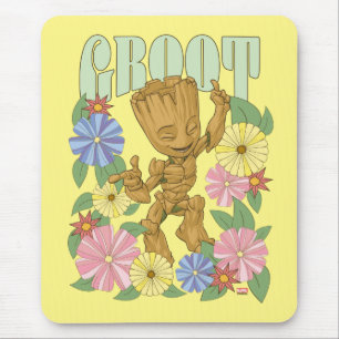 Retro Floral Dancing Kid Groot Graphic Mouse Pad