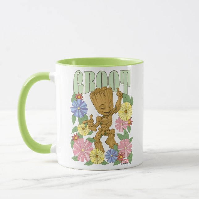 Retro Floral Dancing Kid Groot Graphic Mug (Left)