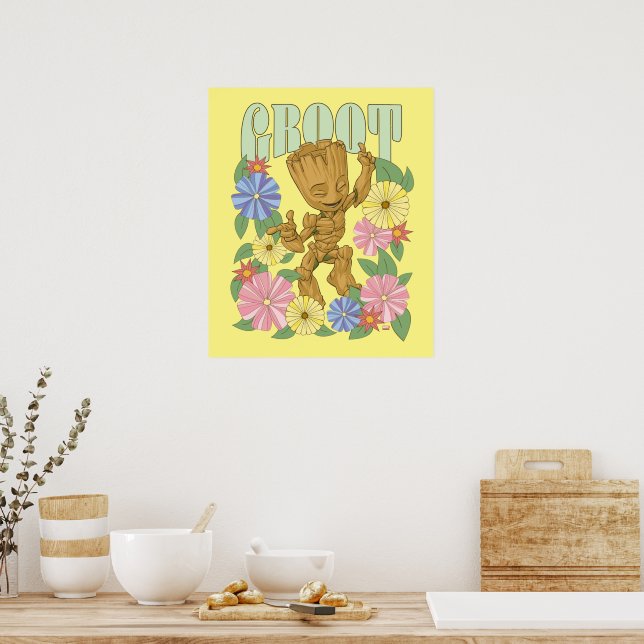 Retro Floral Dancing Kid Groot Graphic Poster (Kitchen)