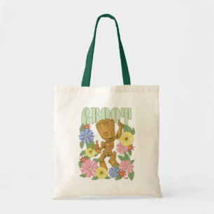 Retro Floral Dancing Kid Groot Graphic Tote Bag