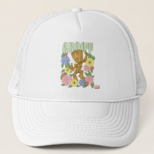 Retro Floral Dancing Kid Groot Graphic Trucker Hat