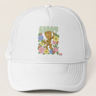 Retro Floral Dancing Kid Groot Graphic Trucker Hat