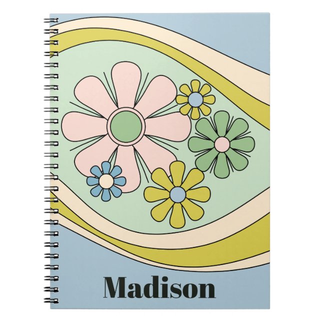 Retro Floral Daydream 60s Pastel Personalized Notebook (Front)