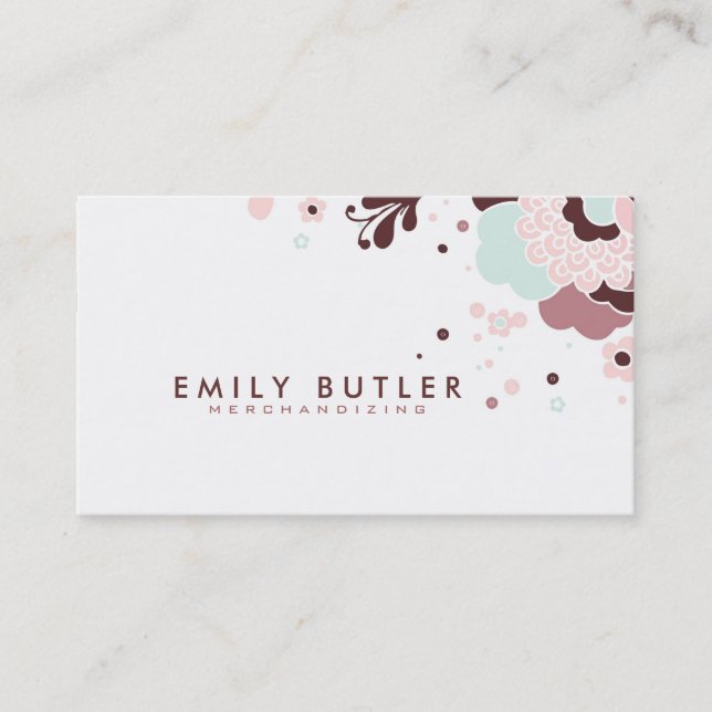 Retro Floral Design Brown White And Pink Business Card (Front)