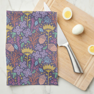 Retro floral design with flowers and fruits. kitchen towel