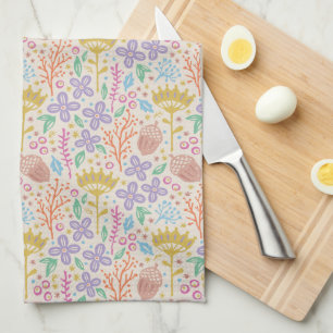Retro floral design with flowers and fruits. kitchen towel