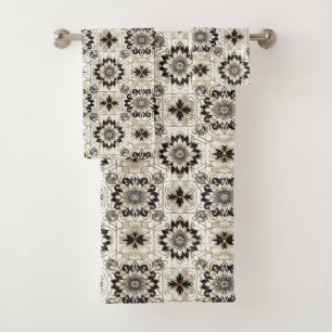 Retro Floral Diamond Mid Century Modern Bath Towel Set