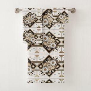 Retro Floral Diamond Mid Century Modern Bath Towel Set