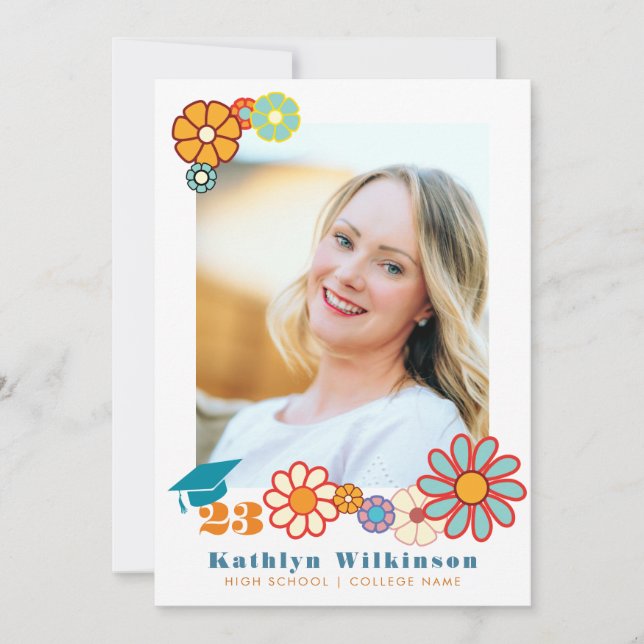 Retro Floral Elegant Script Chic Photo Graduation Invitation (Front)