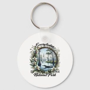 Retro Floral Everglades National Park Trip Camping Keychain