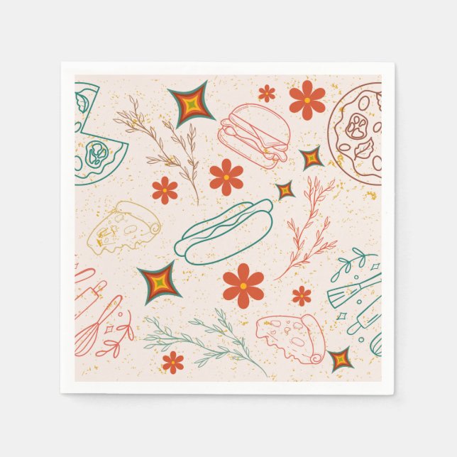 Retro Floral Fast Food Pattern  Napkin (Front)