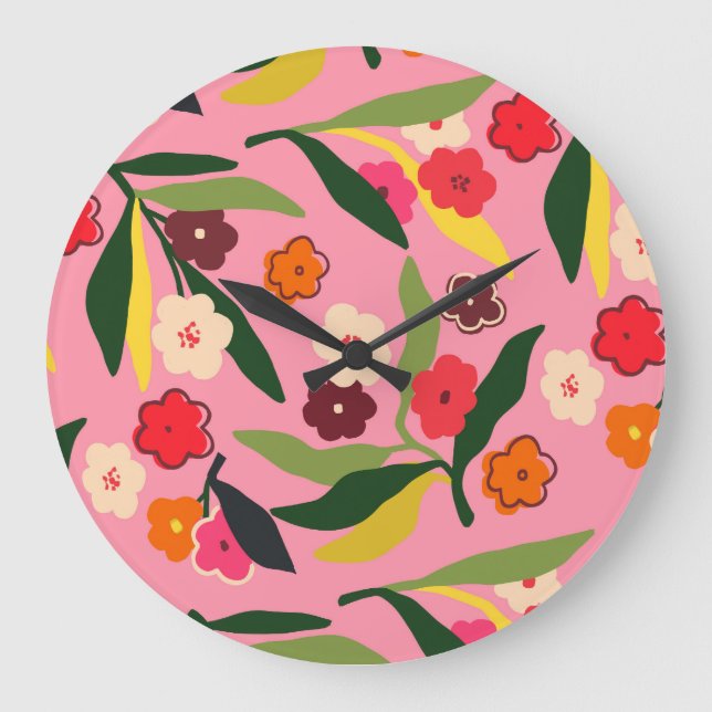 Retro Floral Fields Large Clock (Front)