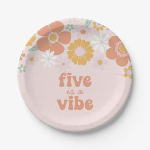 Retro Floral Five is a Vibe 5th birthday Paper Plate
