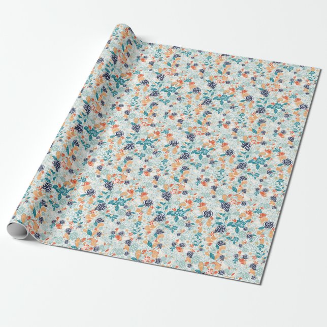 Retro Floral Flower Seamless Pattern Wrapping Paper (Unrolled)