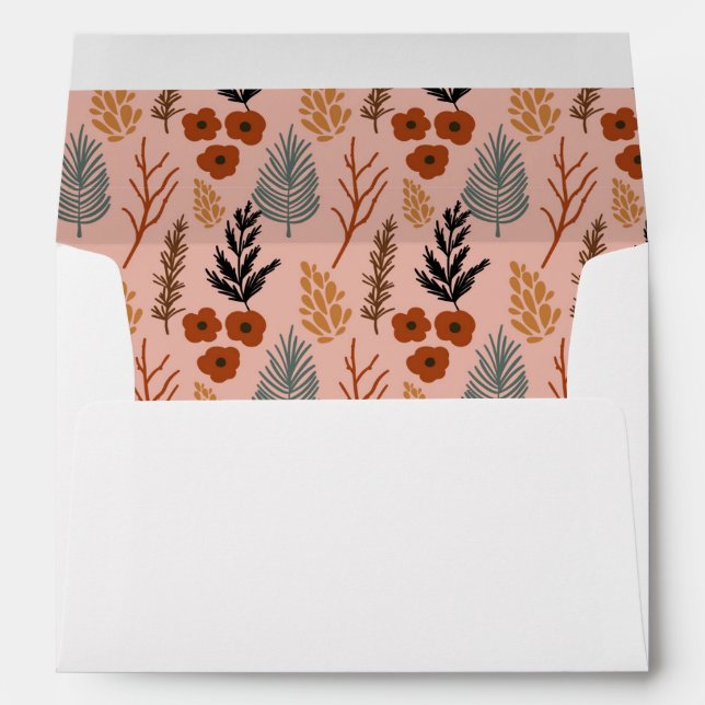 Retro Floral Foliage Pink Pattern Return Address Envelope (Back (Bottom))