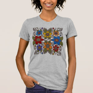 Retro Floral Folk Art Design T-Shirt