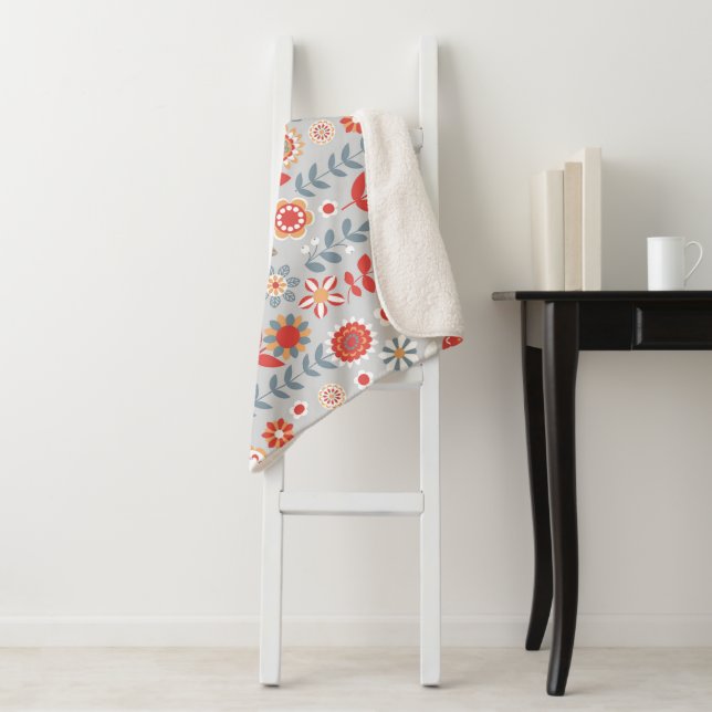 Retro Floral Garden Sherpa Blanket (In Situ)