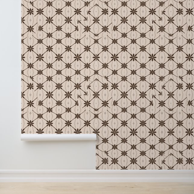 Retro Floral Geometric Pattern in Brown Wallpaper (Application)