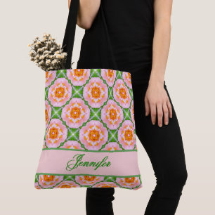 Retro floral geometric Pattern Tote Bag